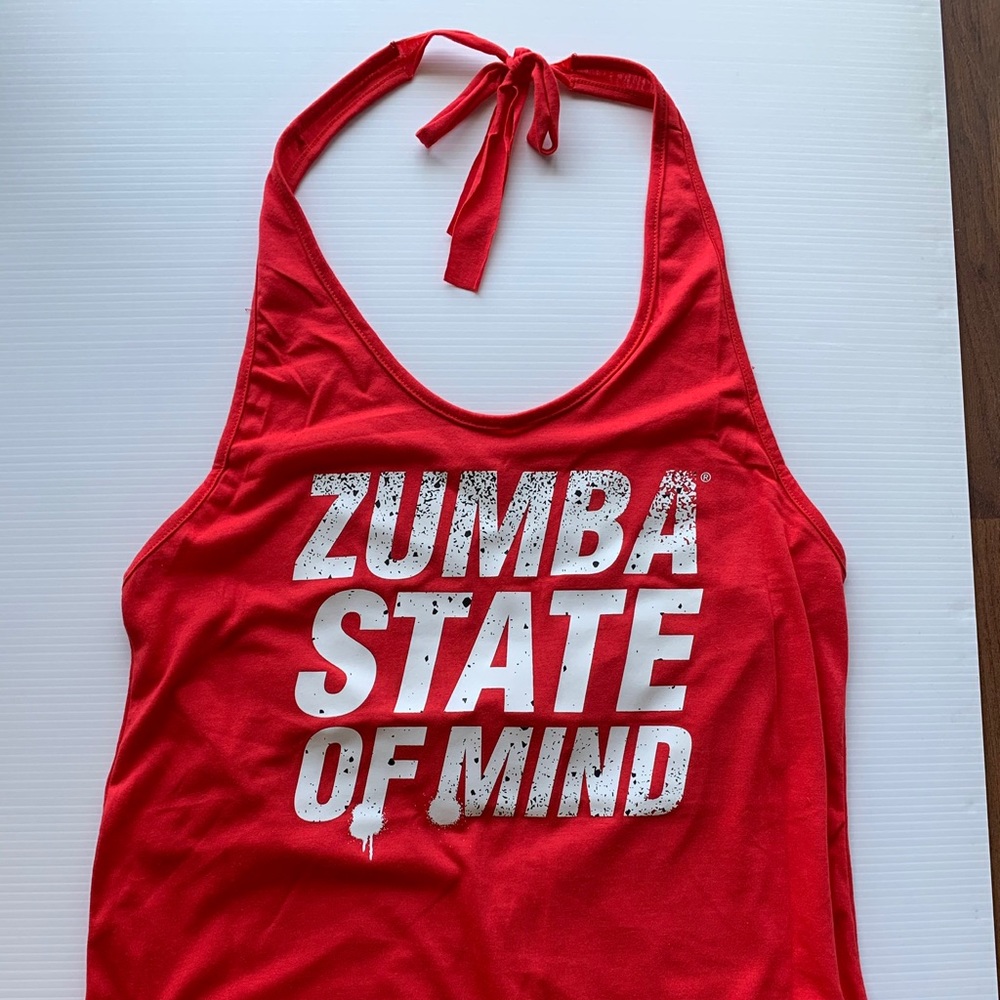 Red open back shirt
